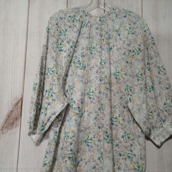 A.n.a Shirt Ladies 2xl White Floral Shimmer Semi Sheer Long Sleeve Light Weight - Picture 2 of 8